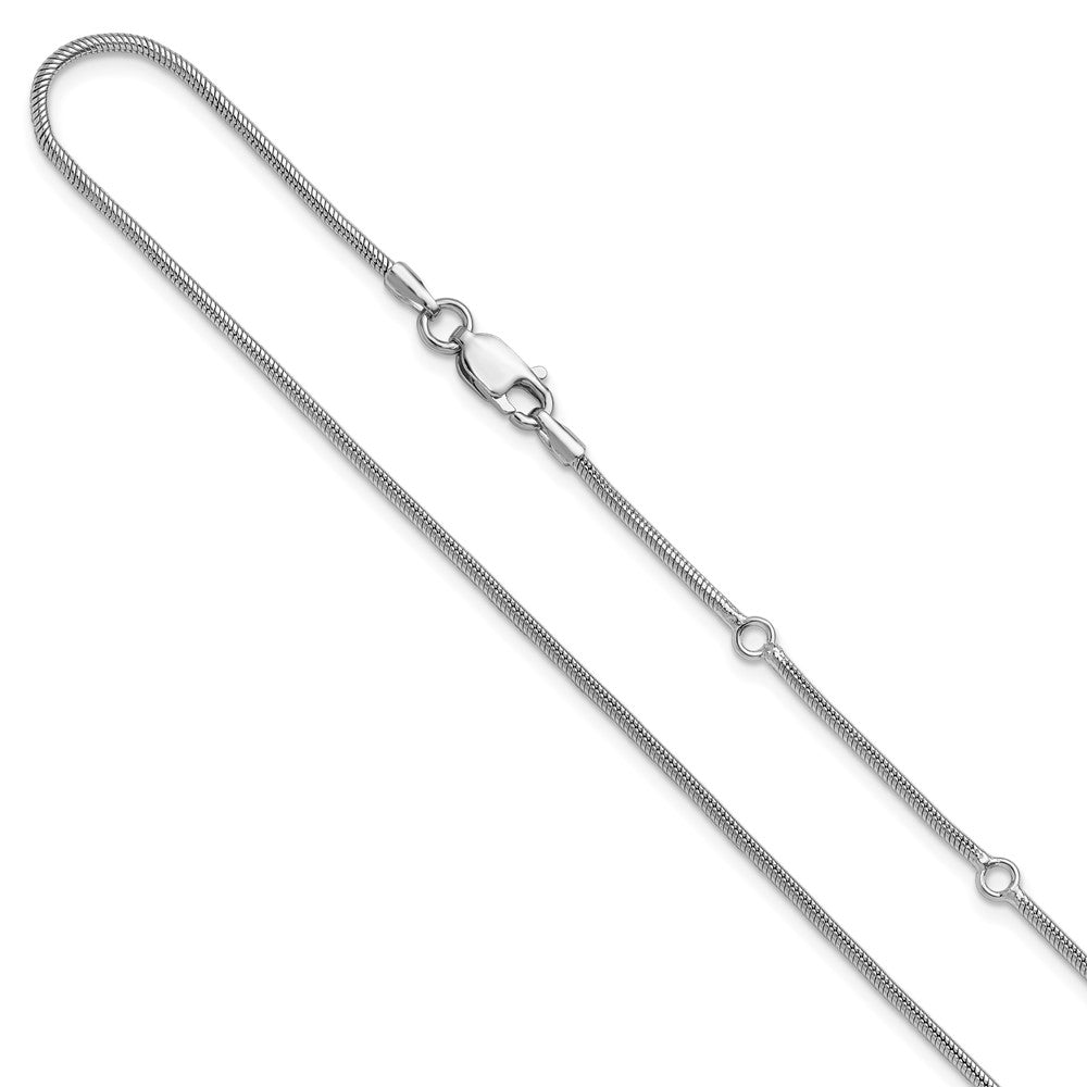 SS Rh-plat 1.4mm Round Snake 1in+1in Adjustable Chain