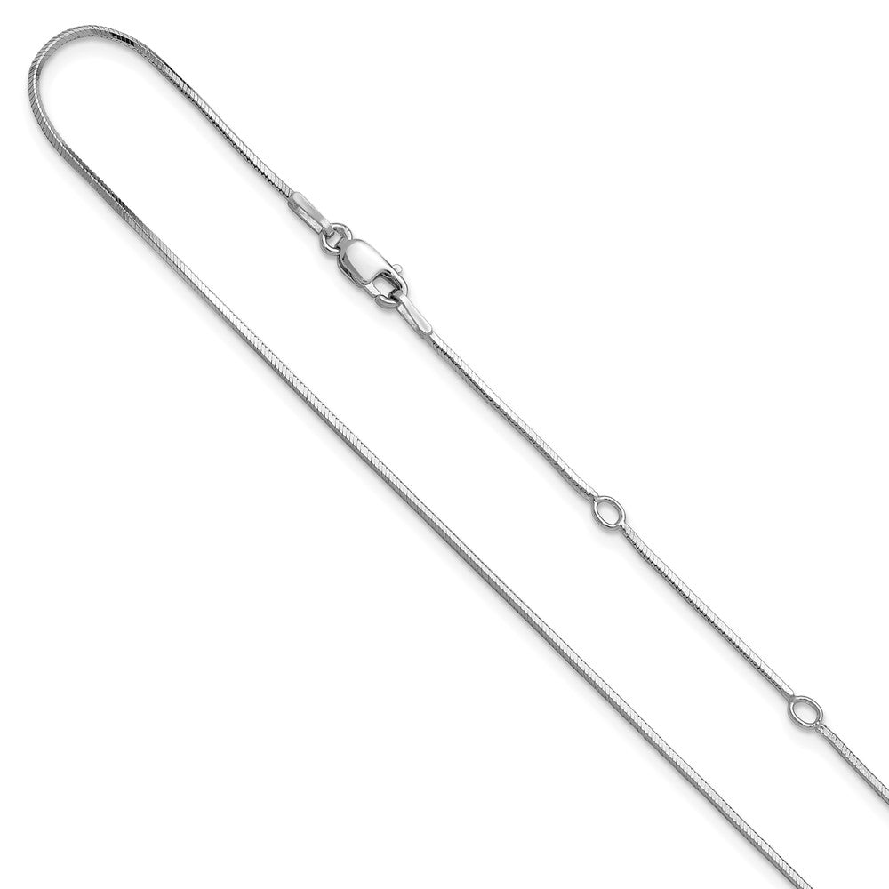 SS Rhodium-plated 1mm Diamond-cut Square Snake 1in+1in Adjustable Chain