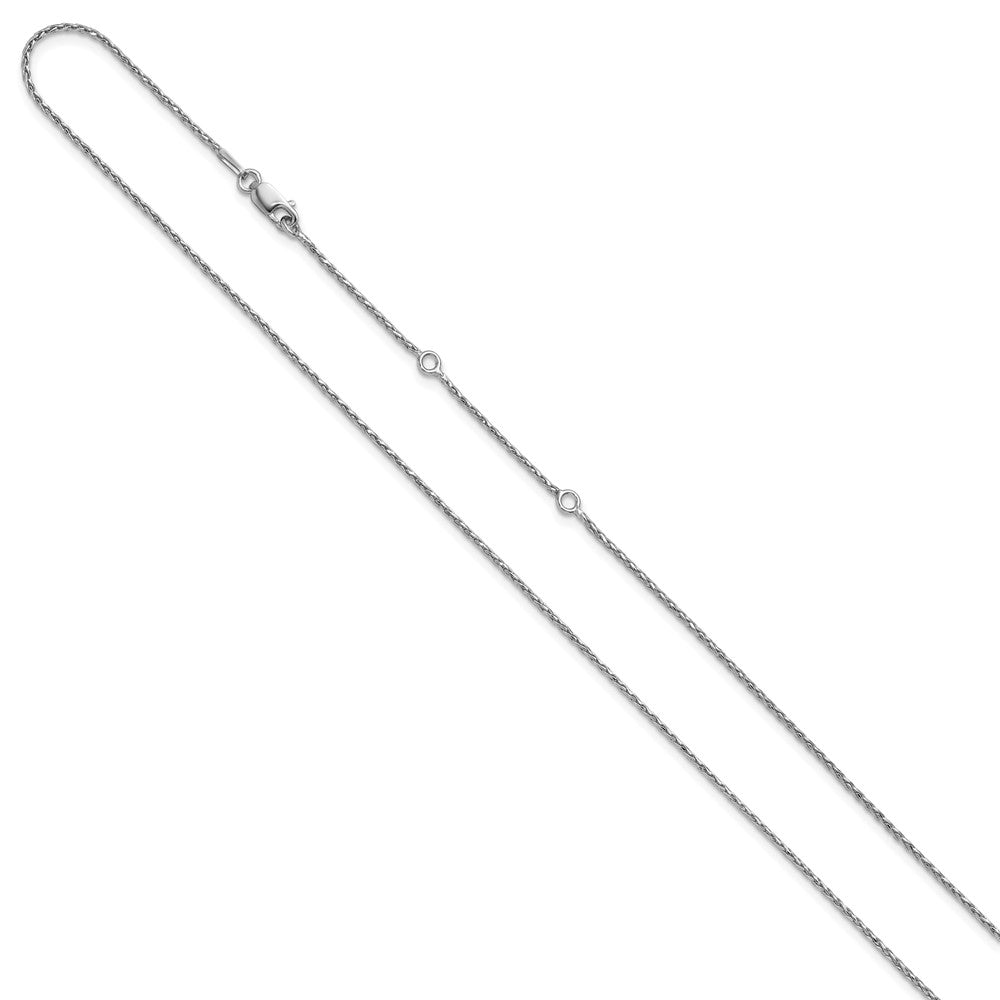 Sterling Silver RH-plt 1.2mm Diamond-cut Spiga 1in+1in Adjustable Chain