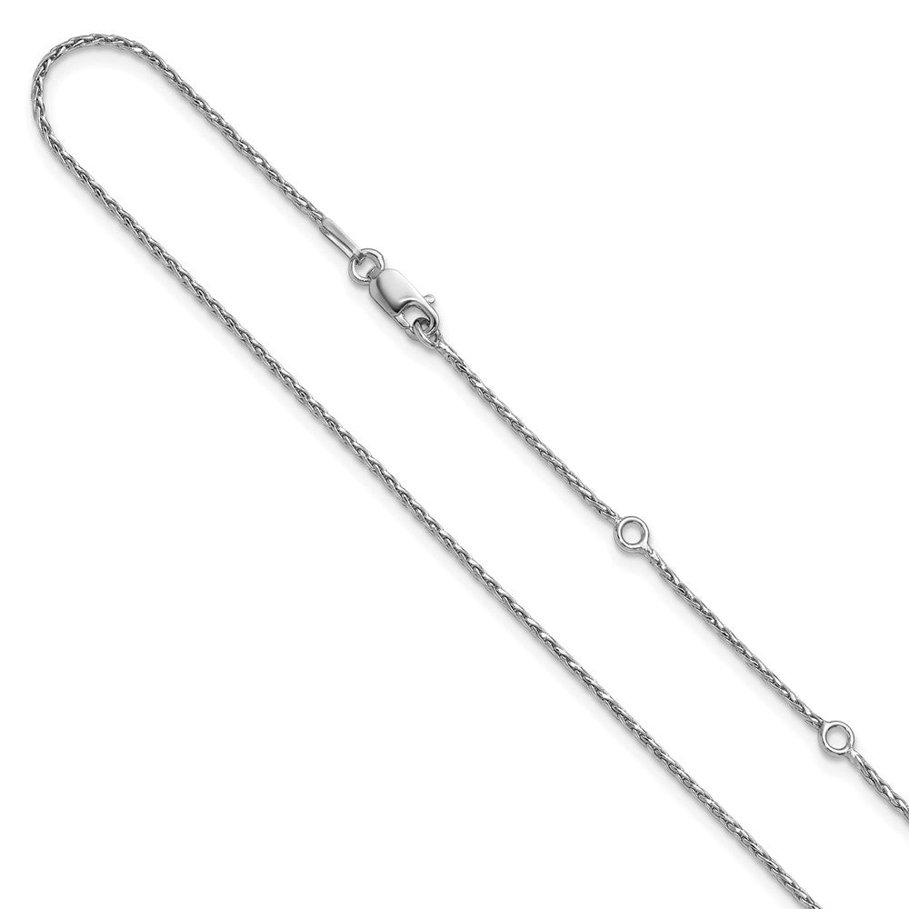 Sterling Silver RH-plt 1.2mm Diamond-cut Spiga 1in+1in Adjustable Chain