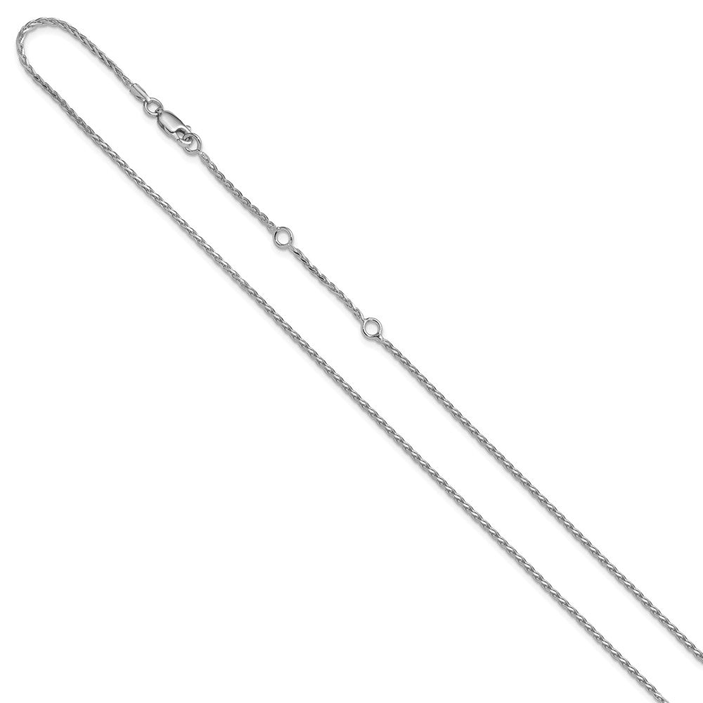 Sterling Silver RH-plt 1.6mm Diamond-cut Spiga 1in+1in Adjustable Chain