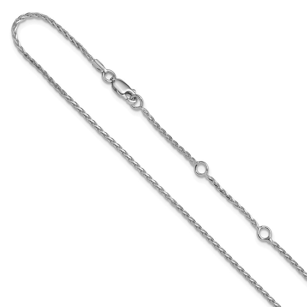 Sterling Silver RH-plt 1.6mm Diamond-cut Spiga 1in+1in Adjustable Chain