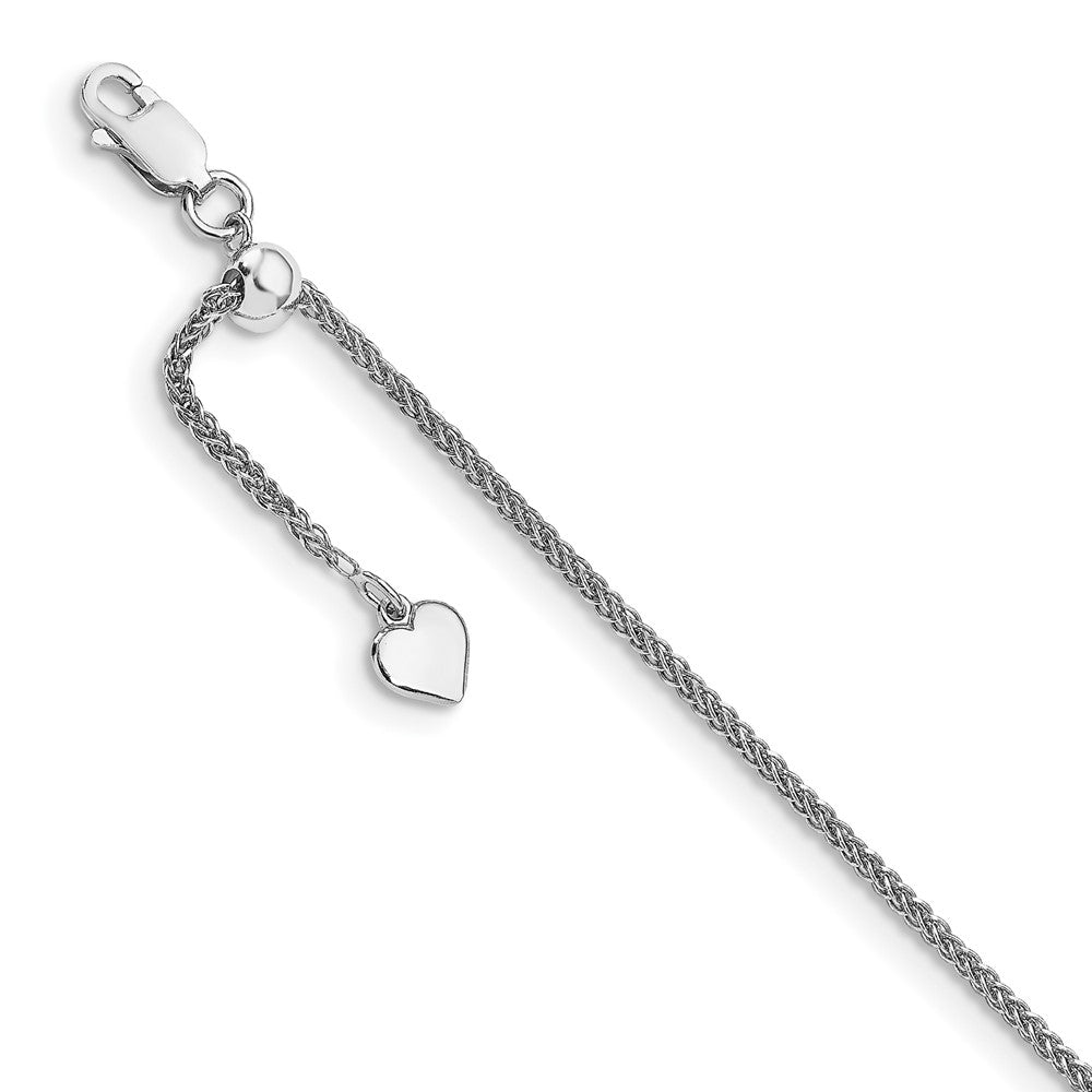Sterling Silver Rhodium-plated Adjustable Wheat Chain Anklet