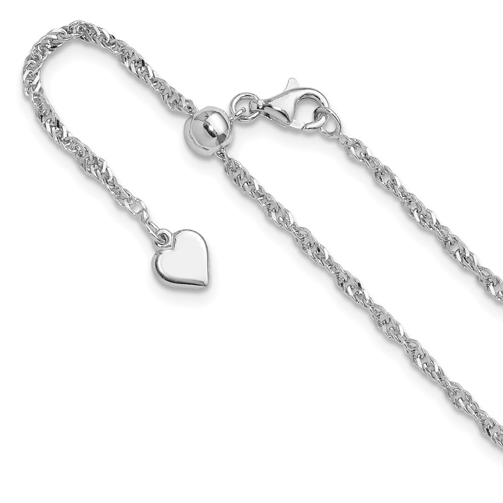 Sterling Silver Rhodium-plated Adjustable 2mm Singapore Chain