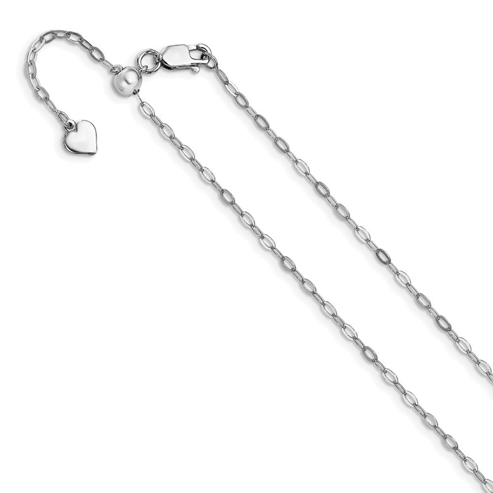 Sterling Silver Rhodium-plated Adjustable 2mm Flat Oval Chain