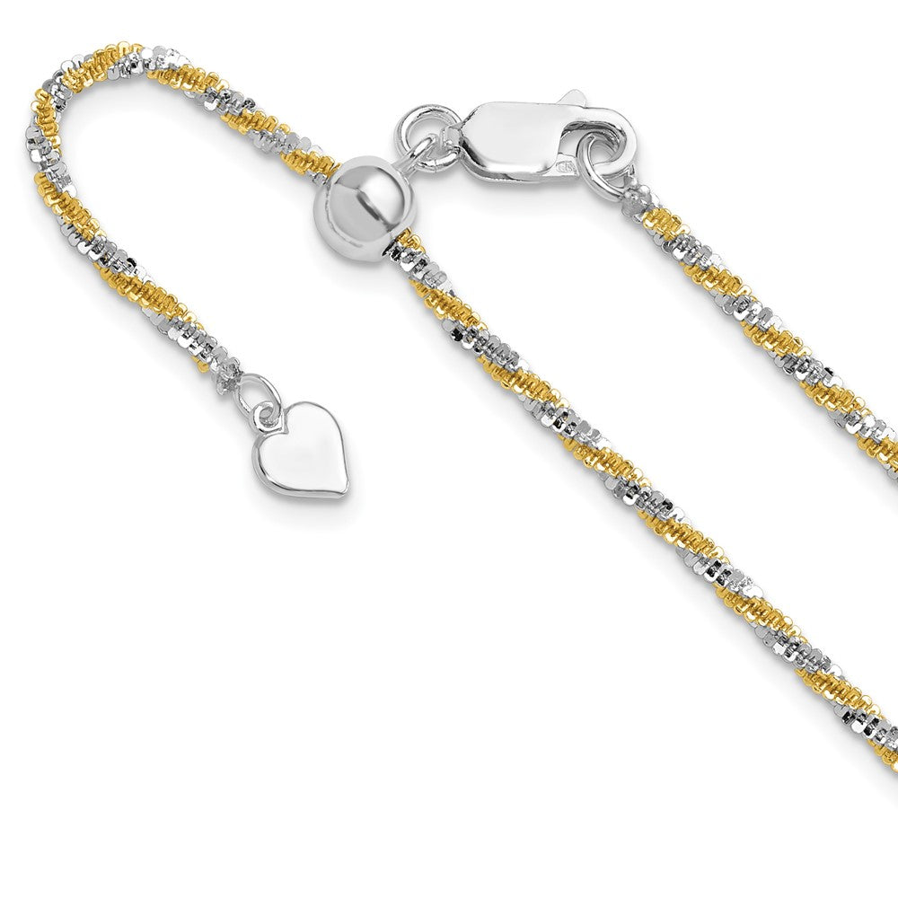 Sterling Silver with Gold-tone Adjustable 2mm Cyclone Chain