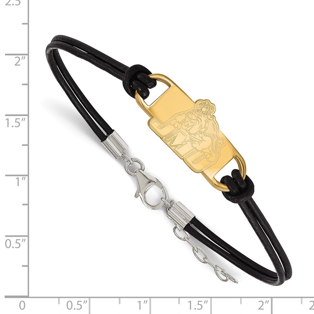 Sterling Silver Gold-plated James Madison Univ. Leather Bracelet