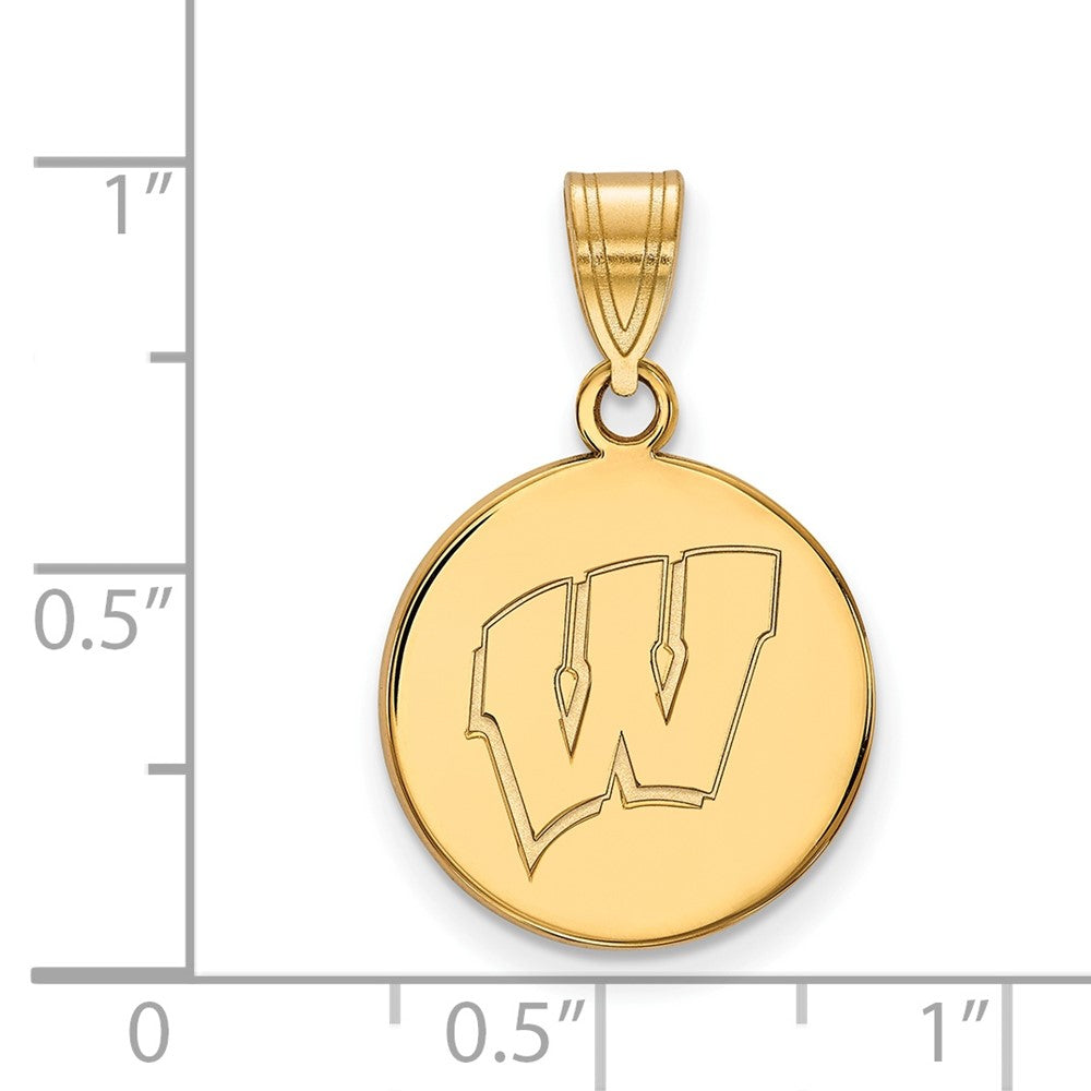 Sterling Silver Gold-plated U. of Wisconsin Medium Disc Pendant