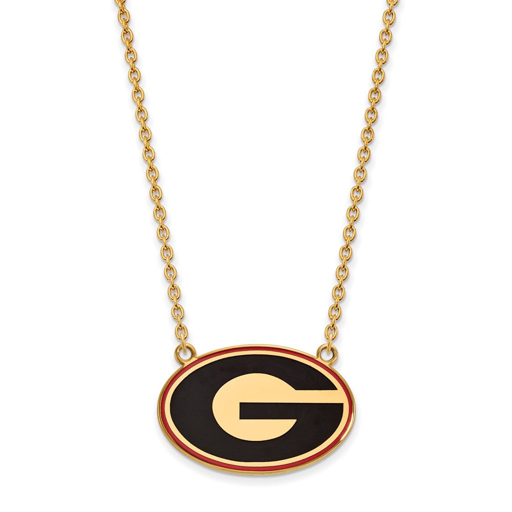 Sterling Silver Gold-plated U of Georgia Large Enamel Pendant Necklace