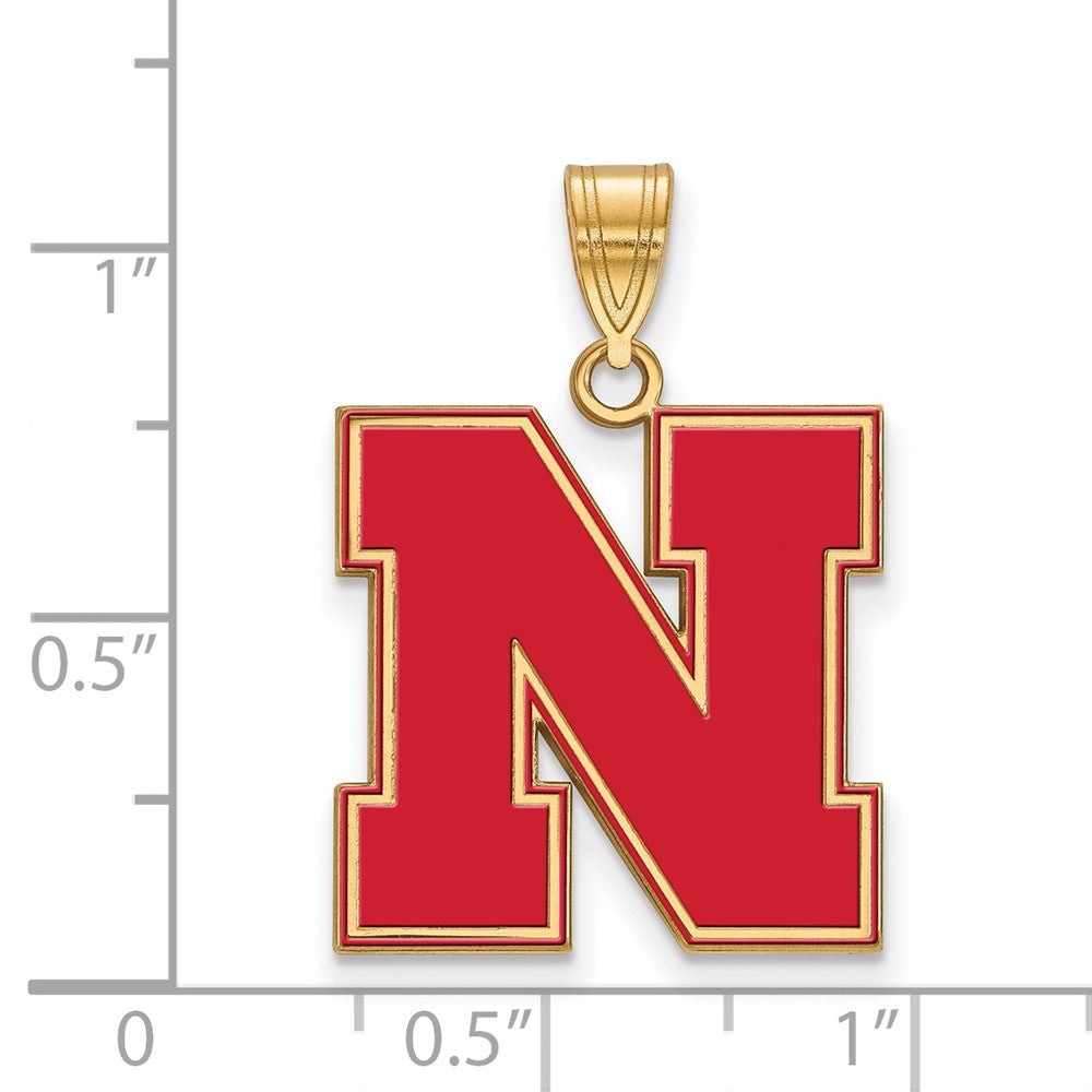 Sterling Silver Gold-plated Univ. of Nebraska Large Enamel Pendant
