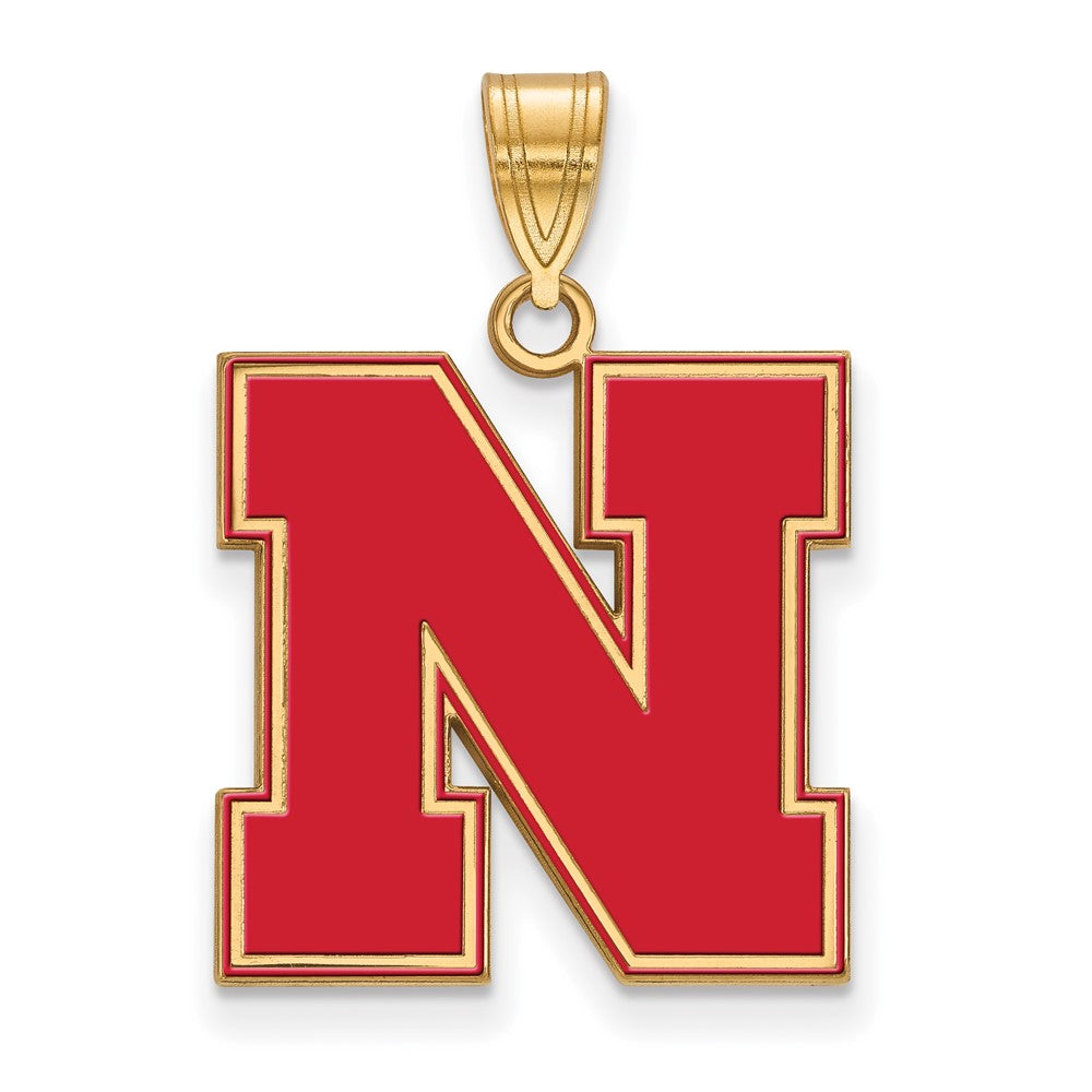Sterling Silver Gold-plated Univ. of Nebraska Large Enamel Pendant