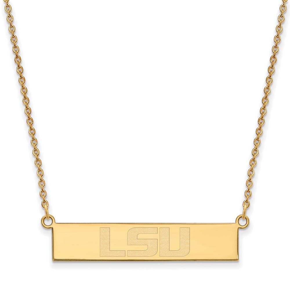 Sterling Silver Gold-plated Louisiana L-S-U Small Bar Necklace
