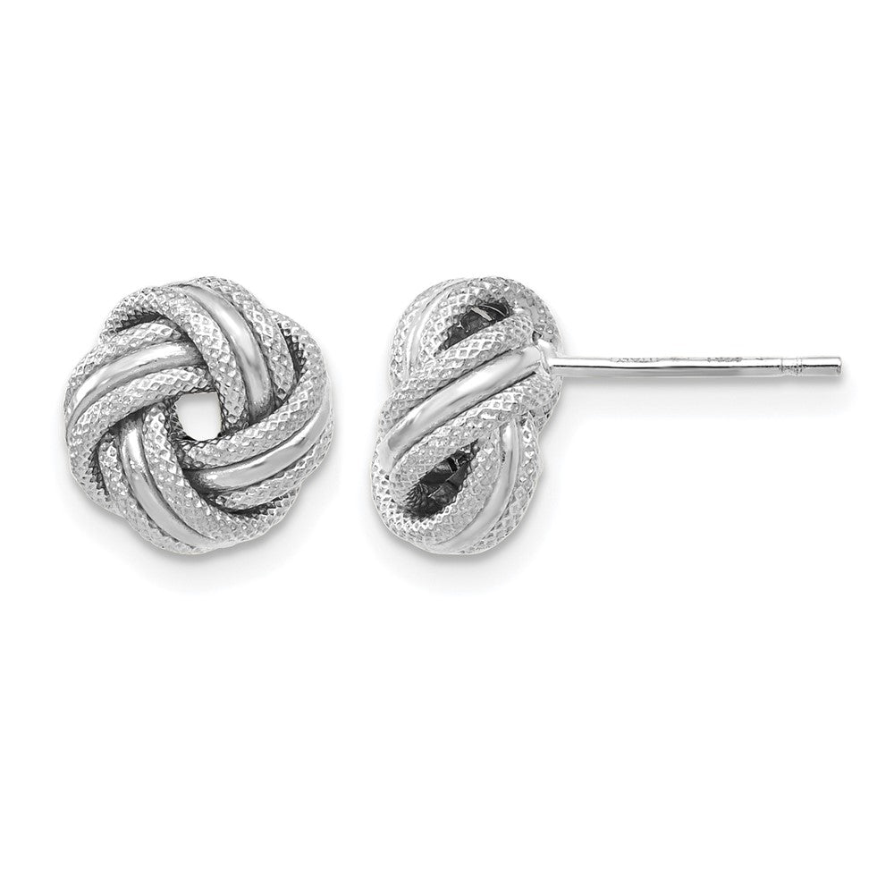 14K with White Rhodium Plating Knot Polished Diamond-cut Post Earrings