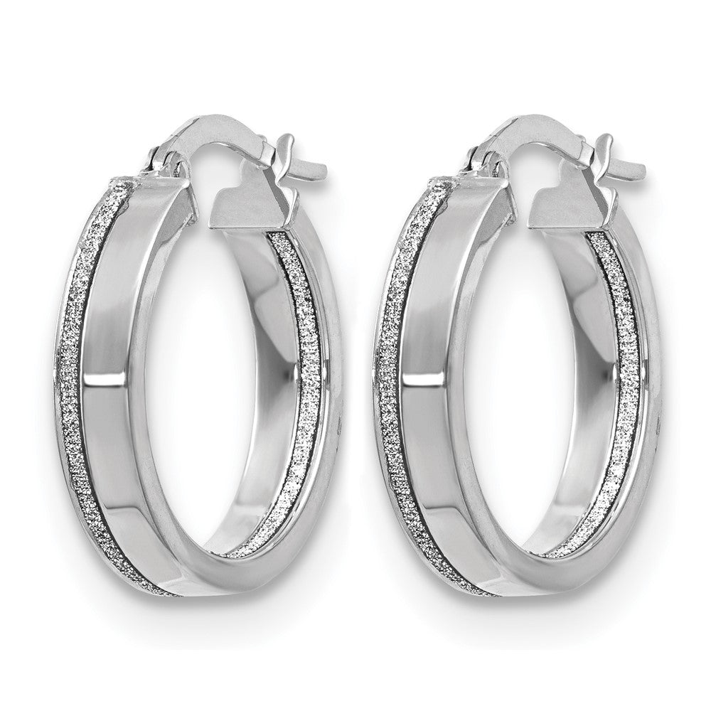14K White Gold Polished Glimmer Infused Hoop Earrings