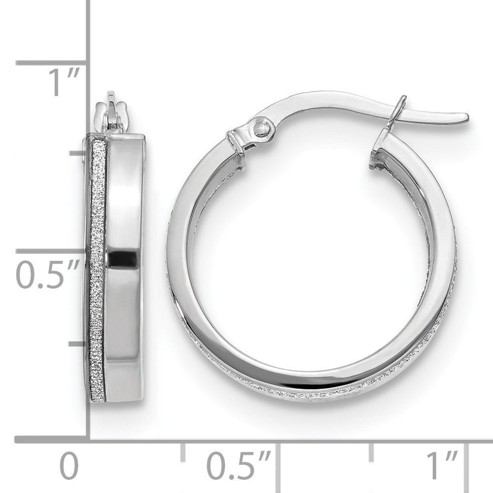 14K White Gold Polished Glimmer Infused Hoop Earrings