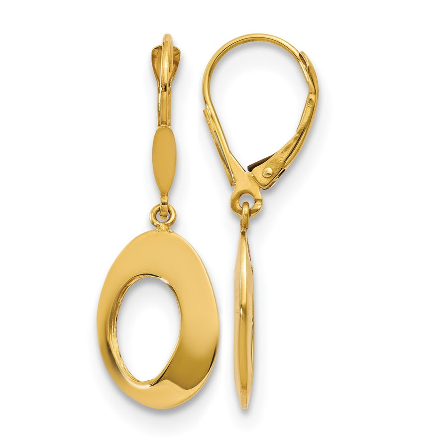 14K Polished Hollow Circles Leverback Earrings