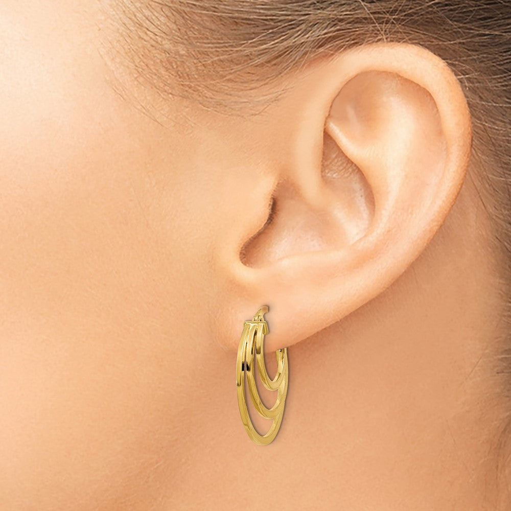 14K Polished Fancy 3 Hoop Earrings