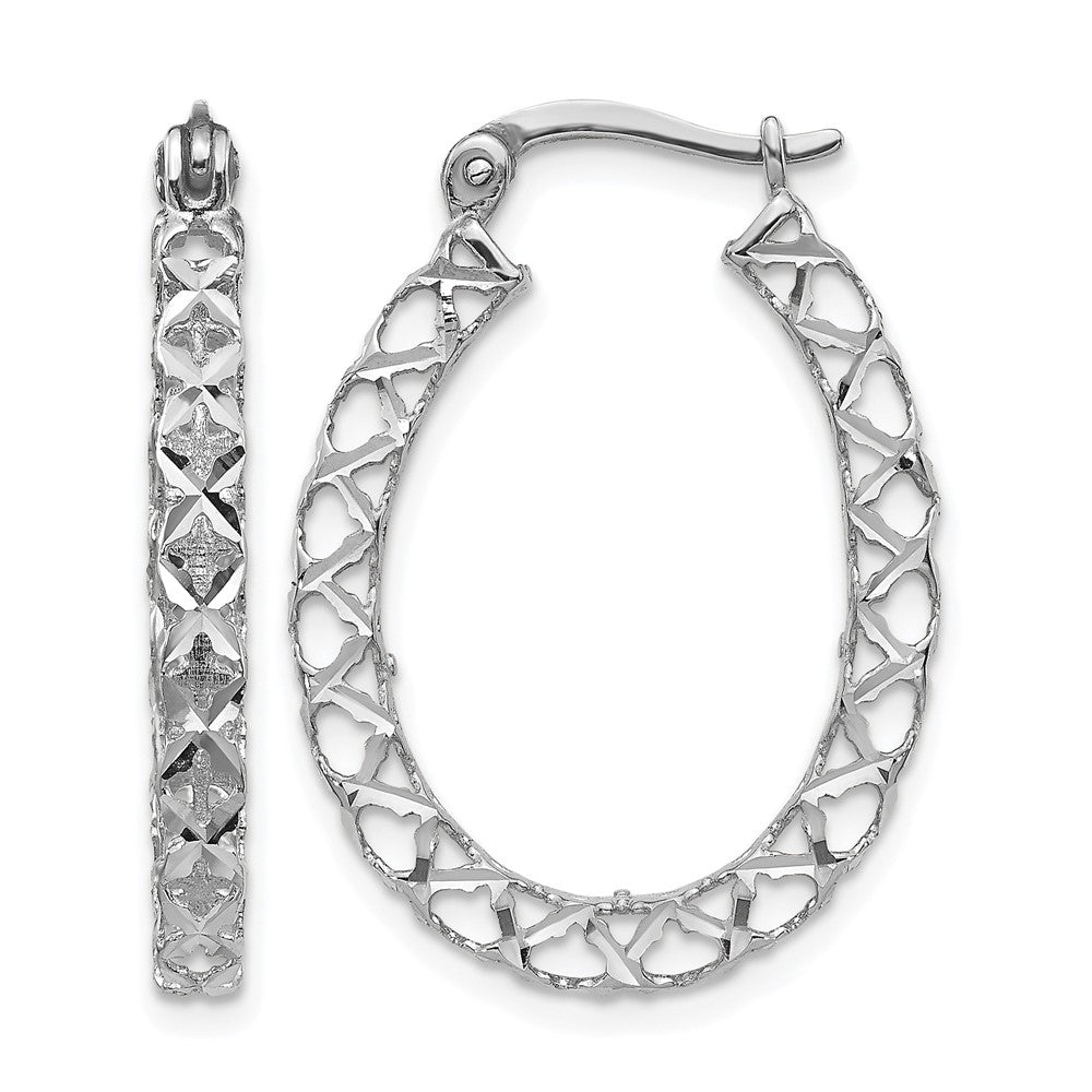 14K White Gold Polished Diamond-cut Hollow Hoop Earrings