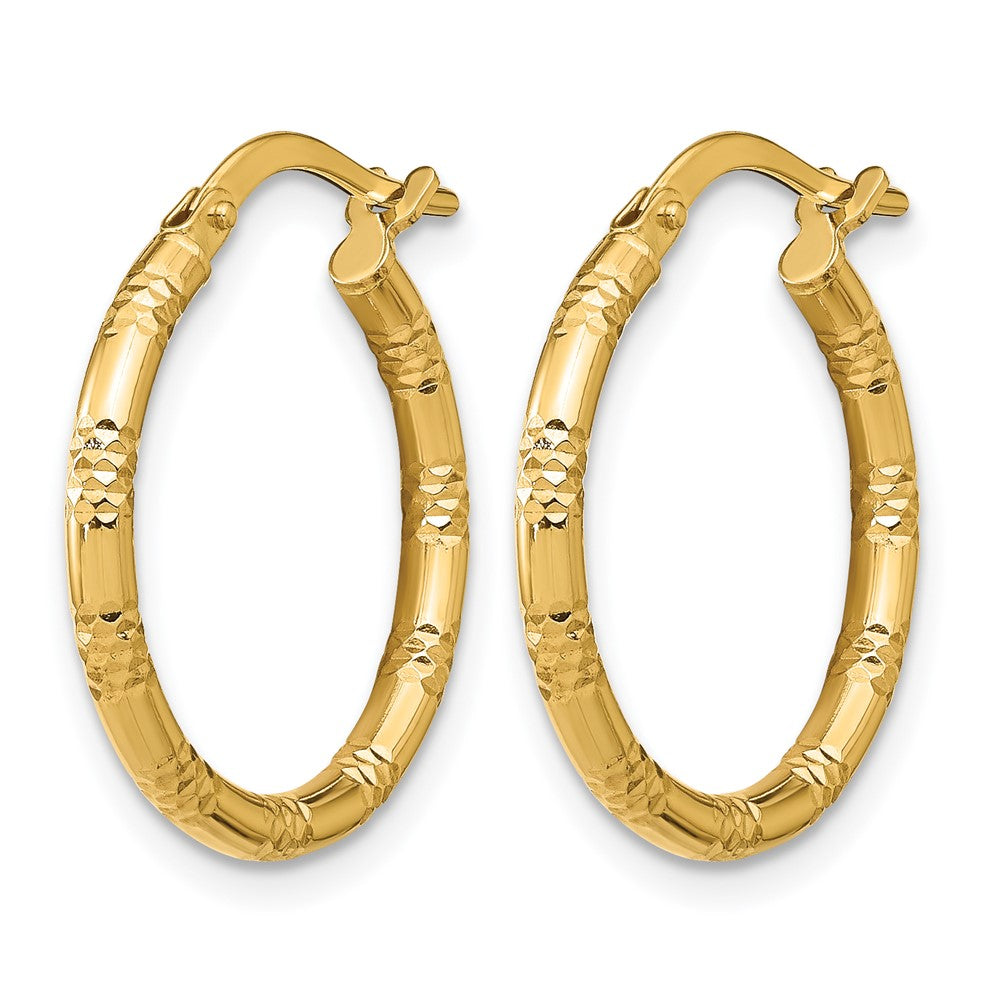14K 2mm Polished Diamond-cut Hoop Earrings