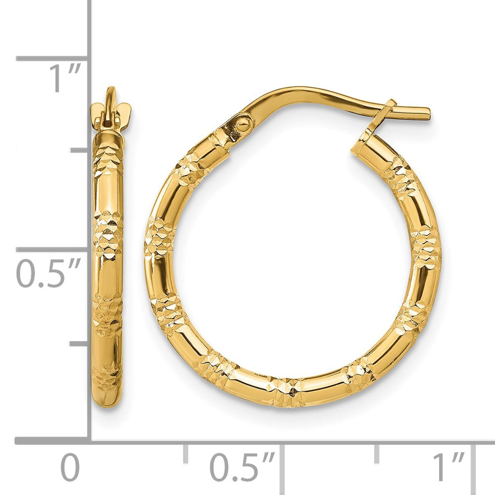 14K 2mm Polished Diamond-cut Hoop Earrings