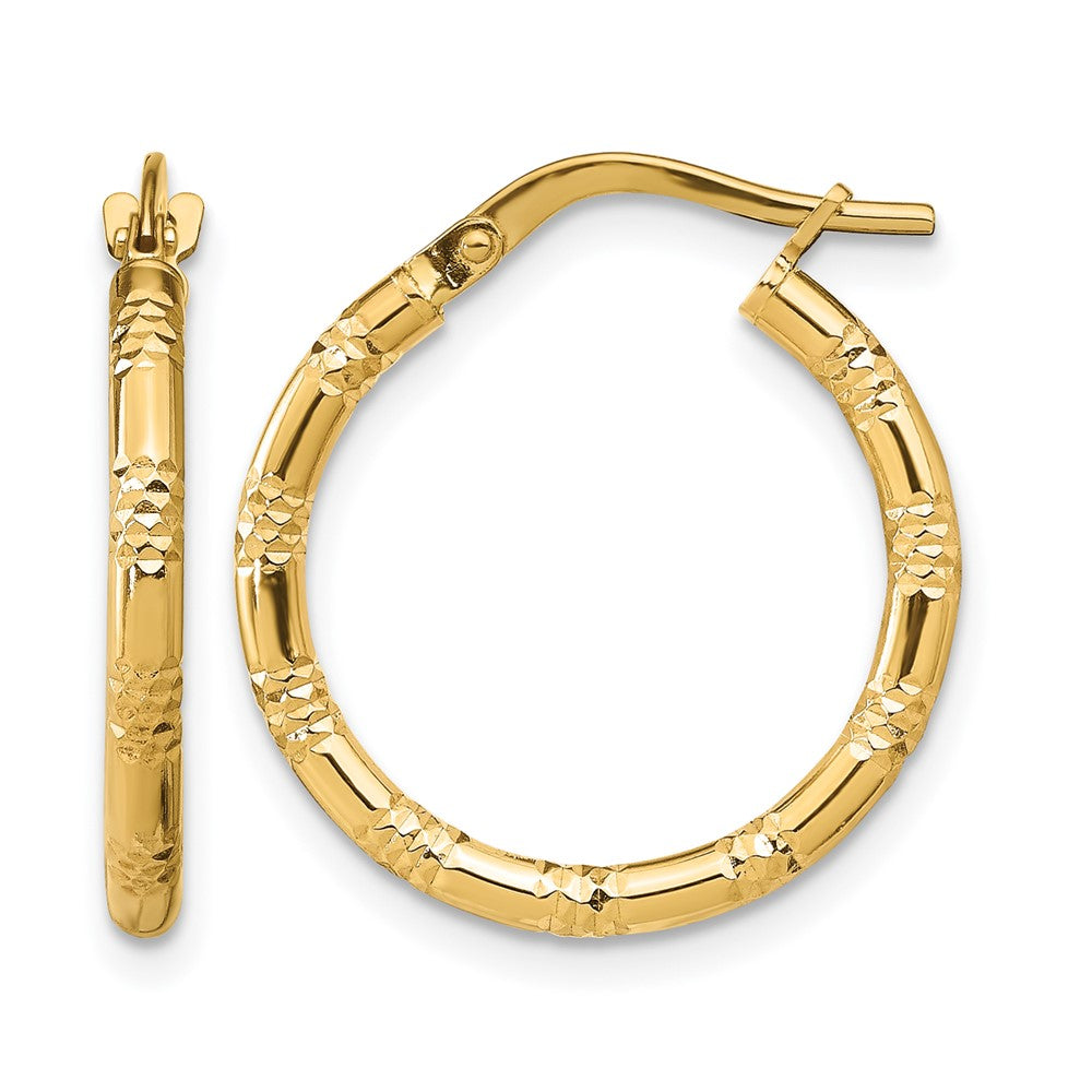 14K 2mm Polished Diamond-cut Hoop Earrings