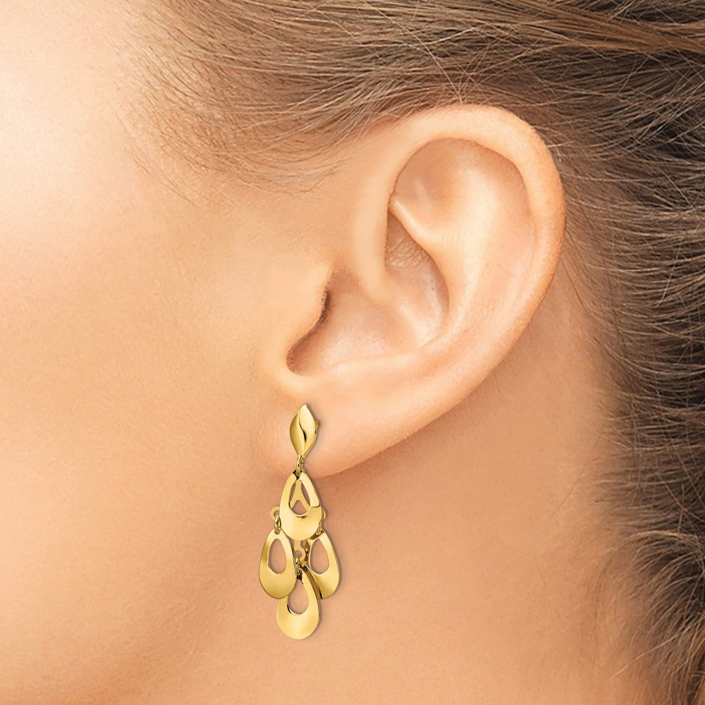 14K Polished and Brushed Post Dangle Chandelier Earrings