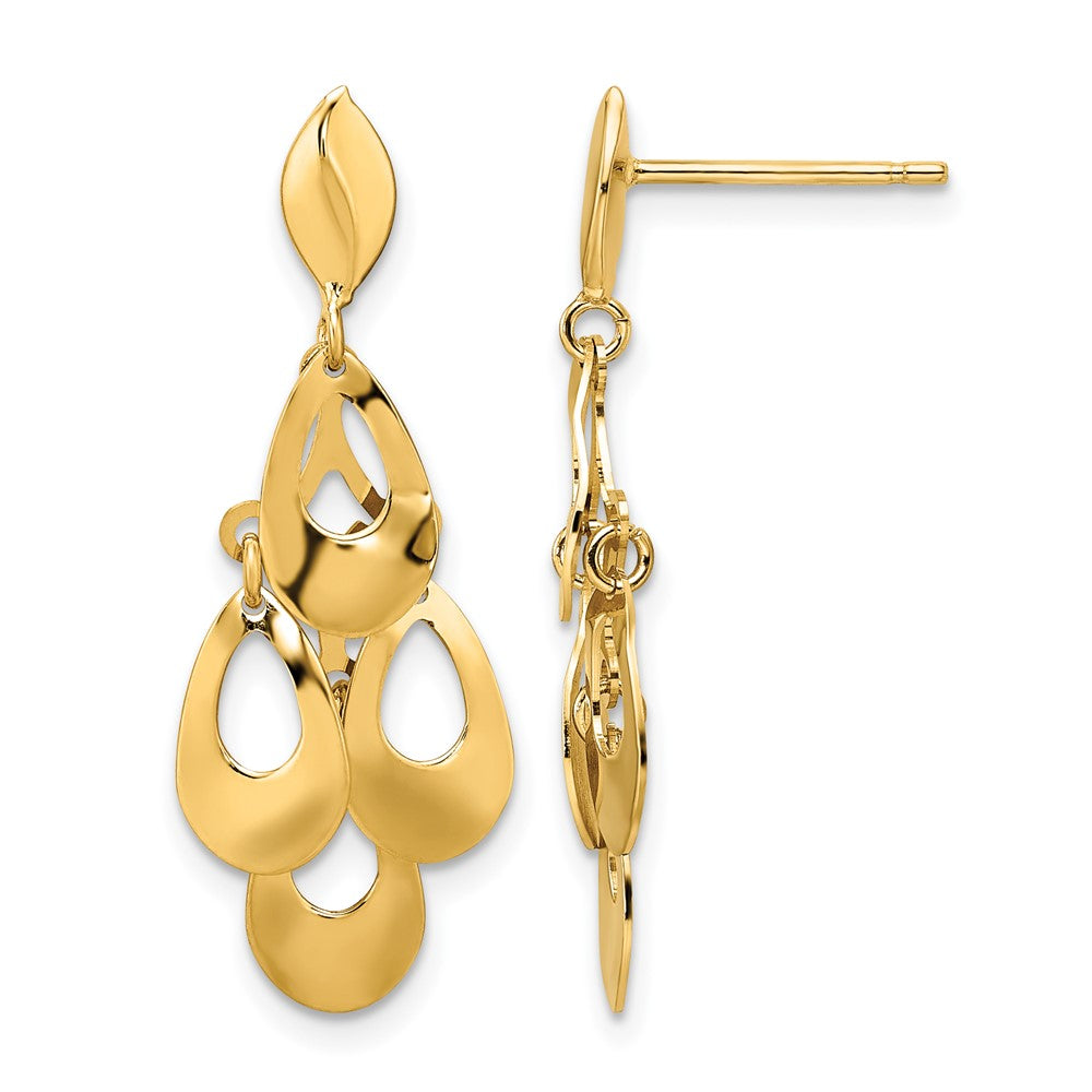 14K Polished and Brushed Post Dangle Chandelier Earrings