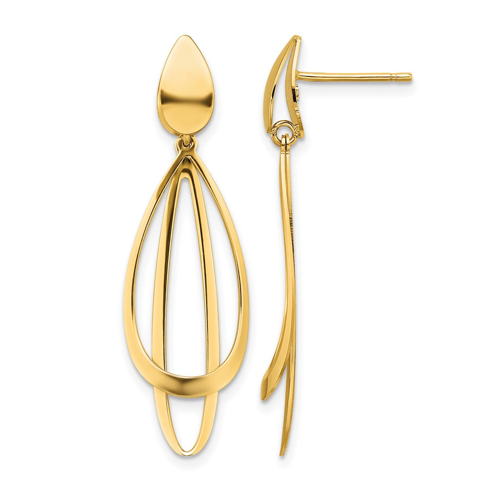 14K Polished and Brushed Post Dangle Earrings