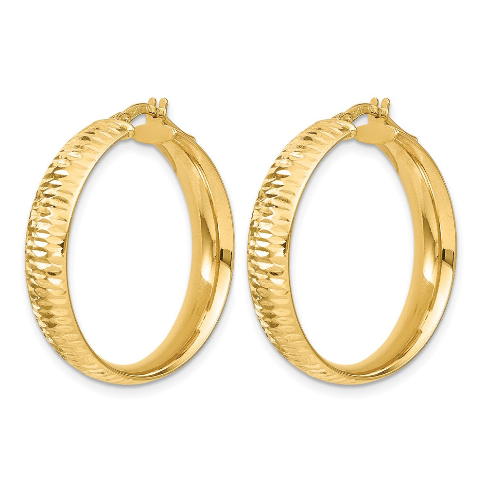 14K Polished Diamond-cut Round Hoop Earrings