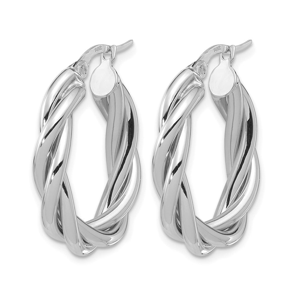 14K with White RH-plat Polished Twisted Oval Hoop Earrings