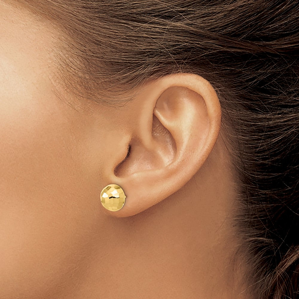 14K Polished Diamond-cut 10mm Button Post Earrings