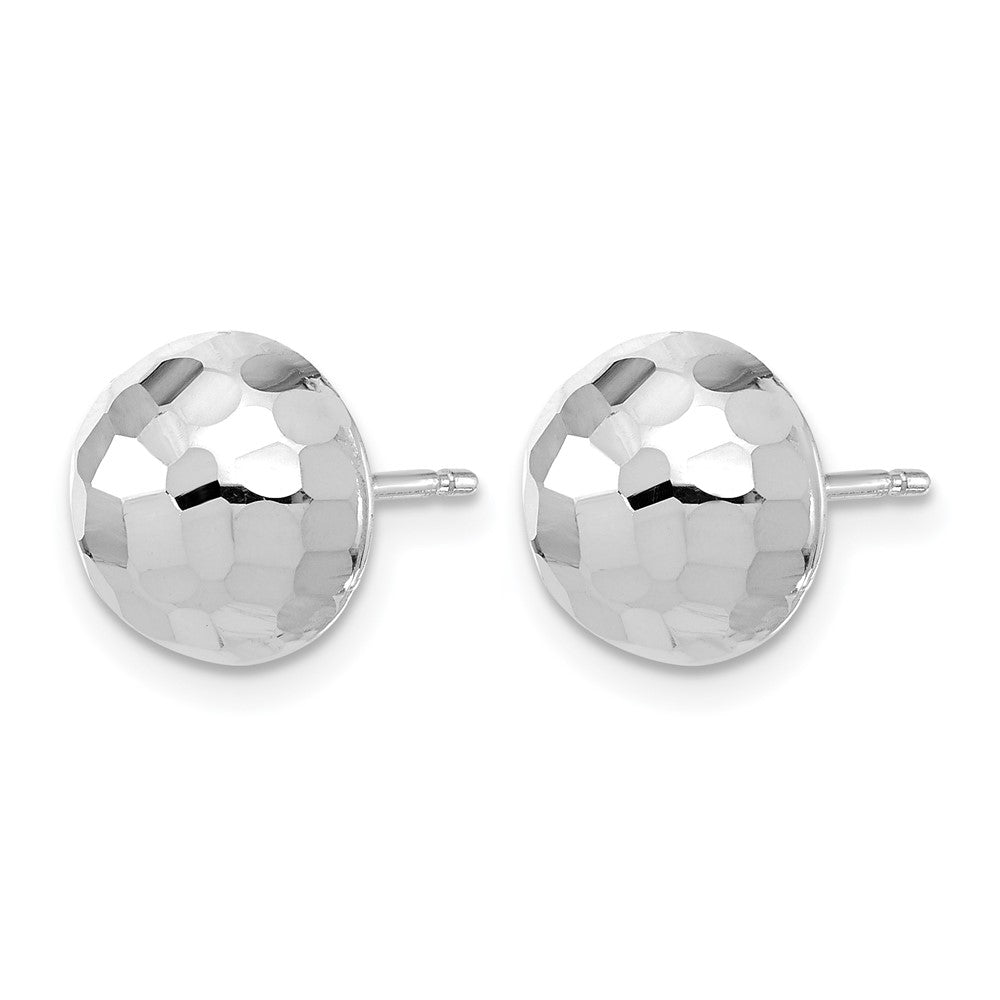 14K White Gold Polished Diamond-cut 10mm Button Post Earrings