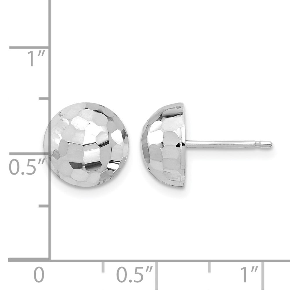 14K White Gold Polished Diamond-cut 10mm Button Post Earrings
