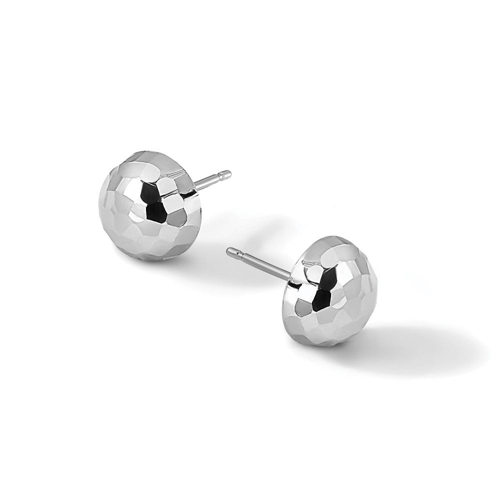 14K White Gold Polished Diamond-cut 10mm Button Post Earrings