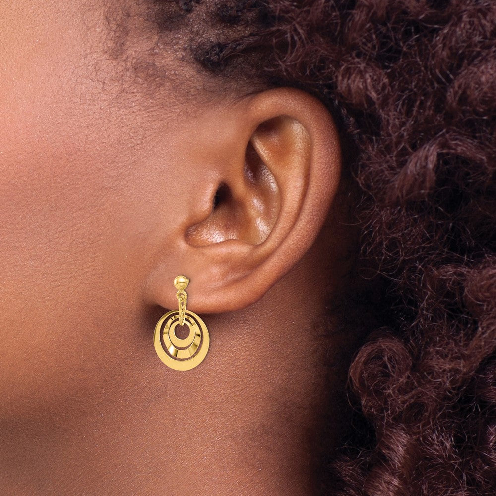 14K Polished Circles Post Dangle Earrings