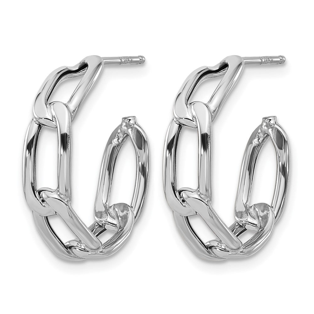 14K with Wht RH-plating Polished Link Post Hoop Earrings