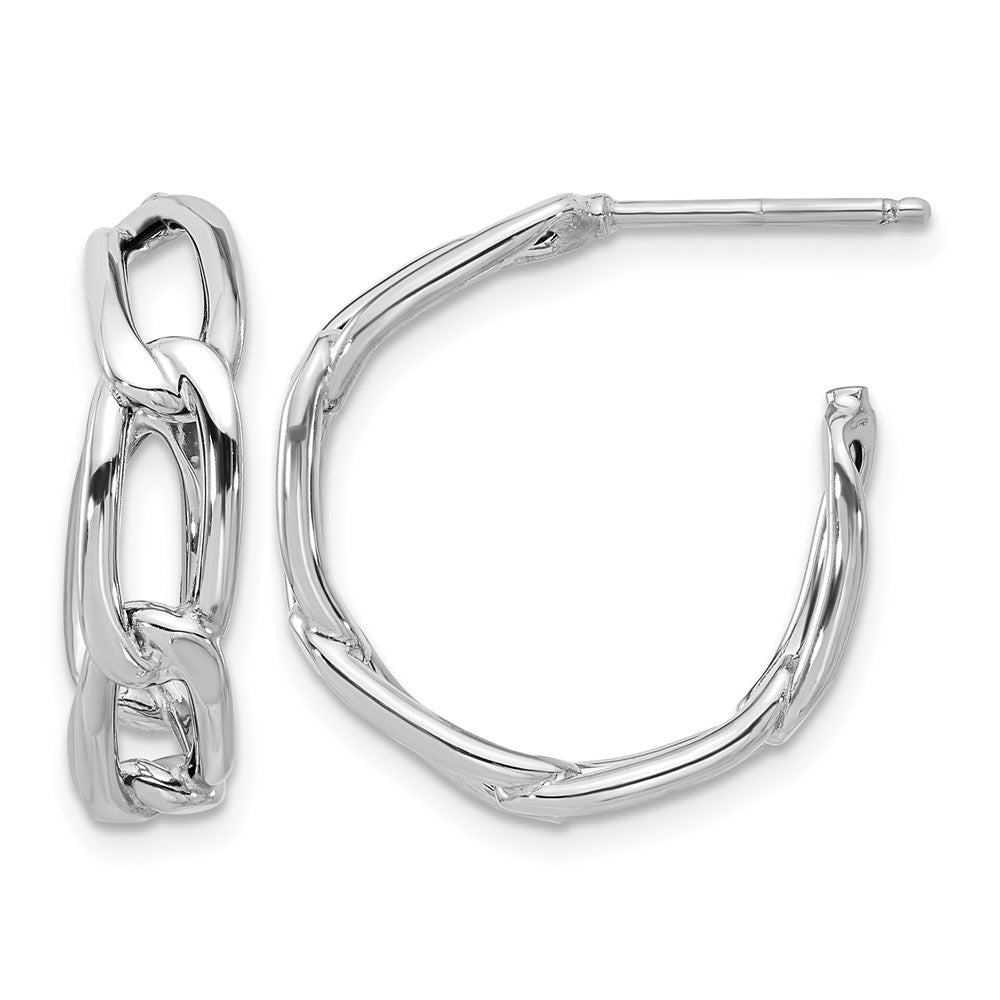 14K with Wht RH-plating Polished Link Post Hoop Earrings