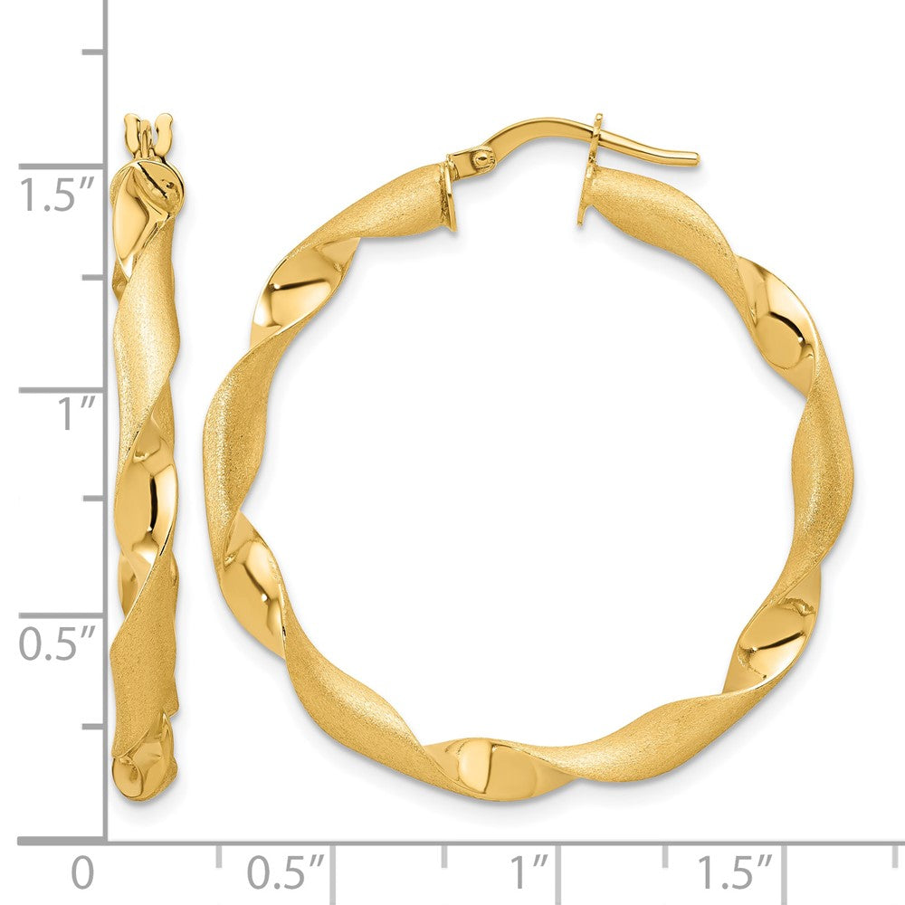 14K Polished and Brushed Twisted Hoop Earrings