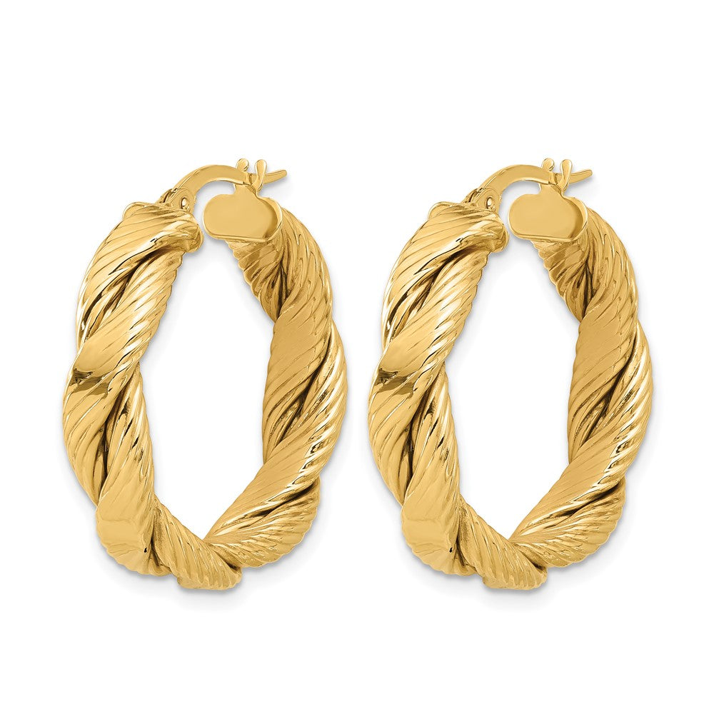 14K Polished and Textured Braided Hoop Earrings