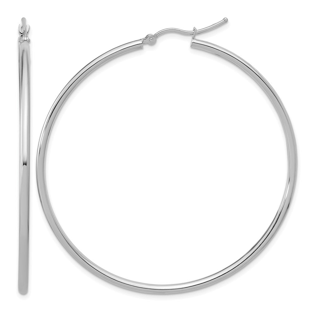 14K White Gold Polished 2x55mm Polished Hoop Earrings