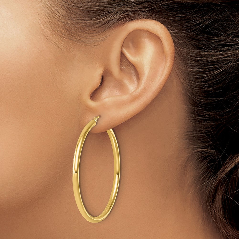 14K Polished 3mm Polished Hoop Earrings