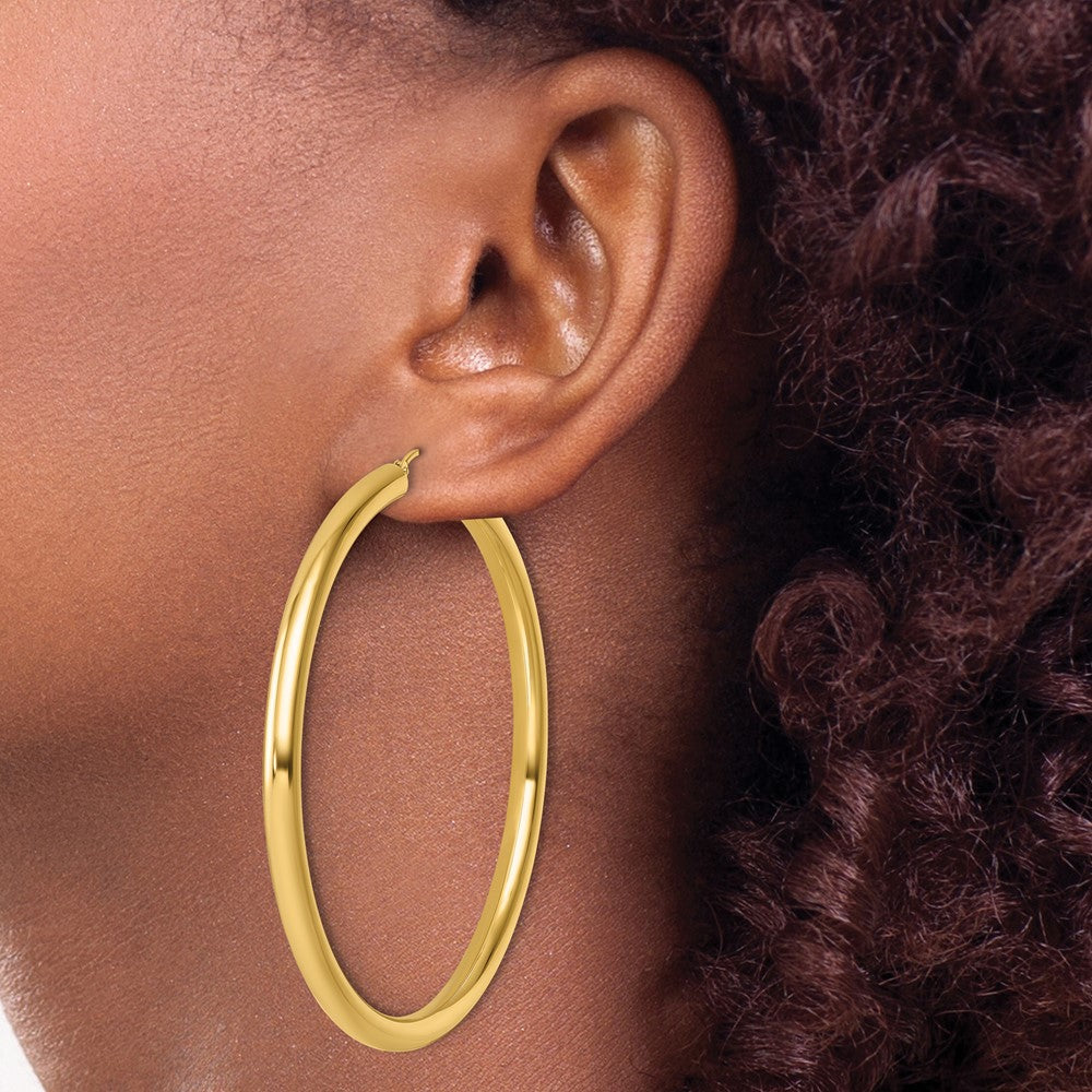 14K Polished 4mm Polished Hoop Earrings