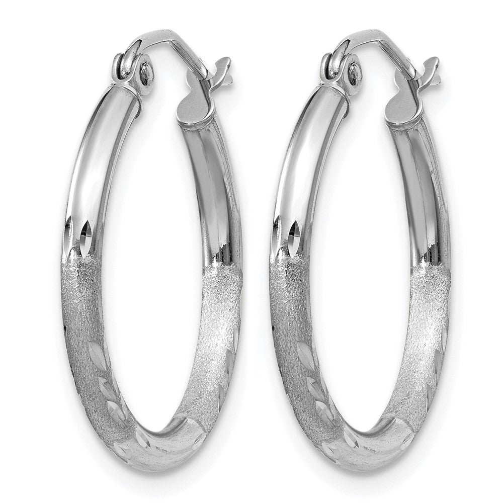 14K White Gold Satin and Diamond-cut 2mm Round Hoop Earrings