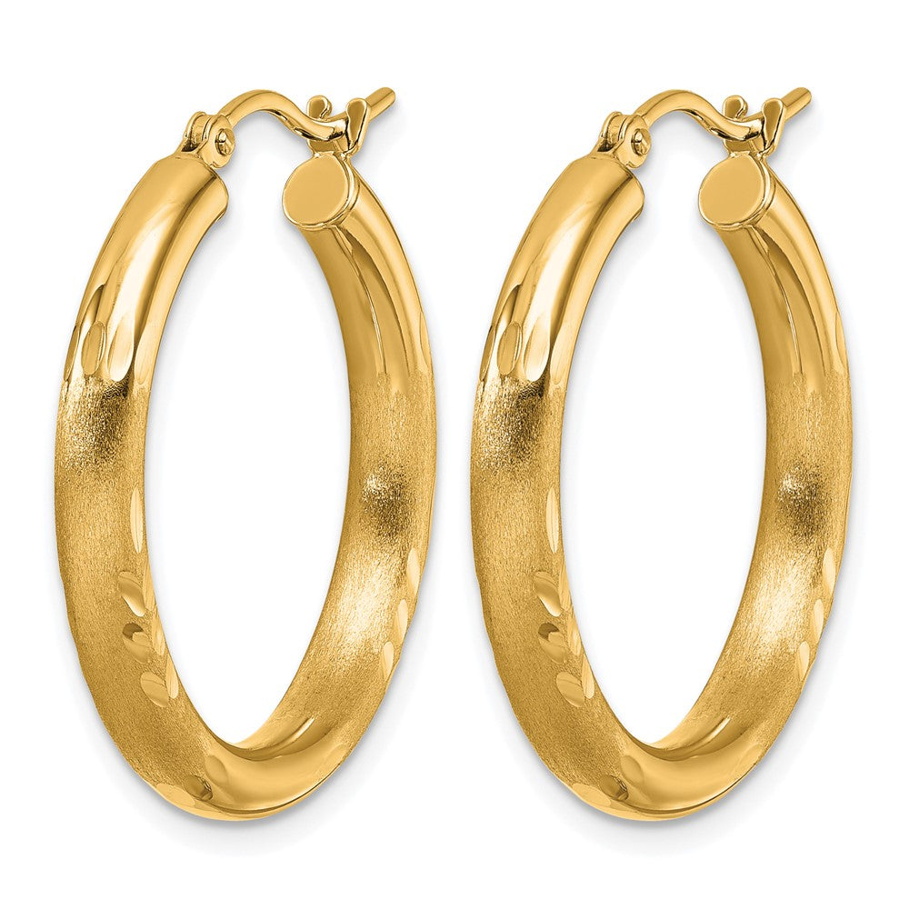 14K Satin and Diamond-cut 3mm Round Hoop Earrings