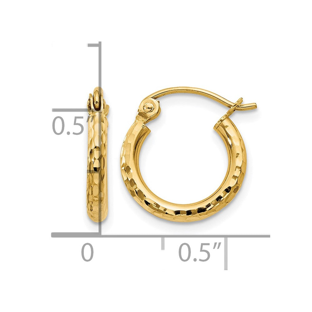 14K Diamond-cut 2mm Round Tube Hoop Earrings