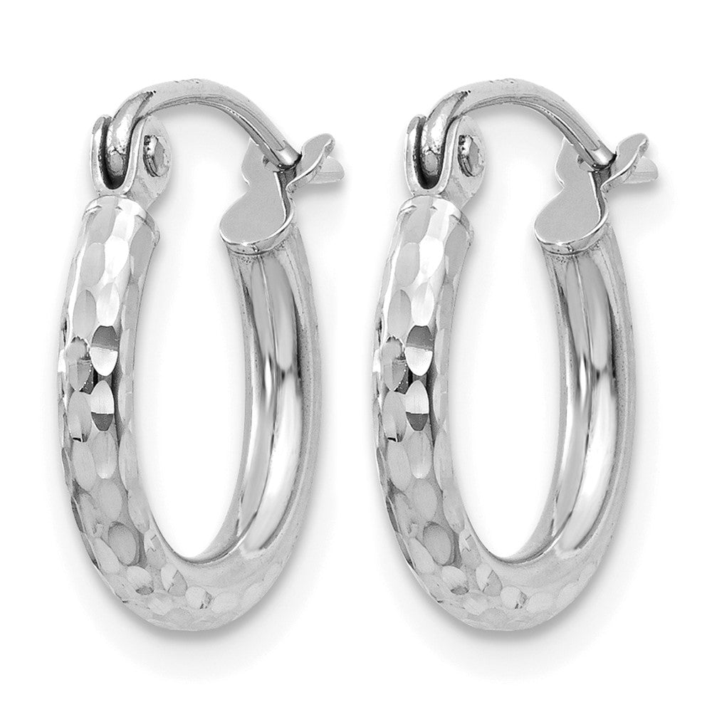 14K White Gold Diamond-cut 2mm Round Tube Hoop Earrings
