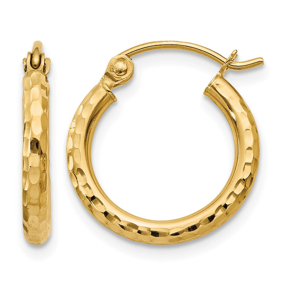 14K Diamond-cut 2mm Round Tube Hoop Earrings
