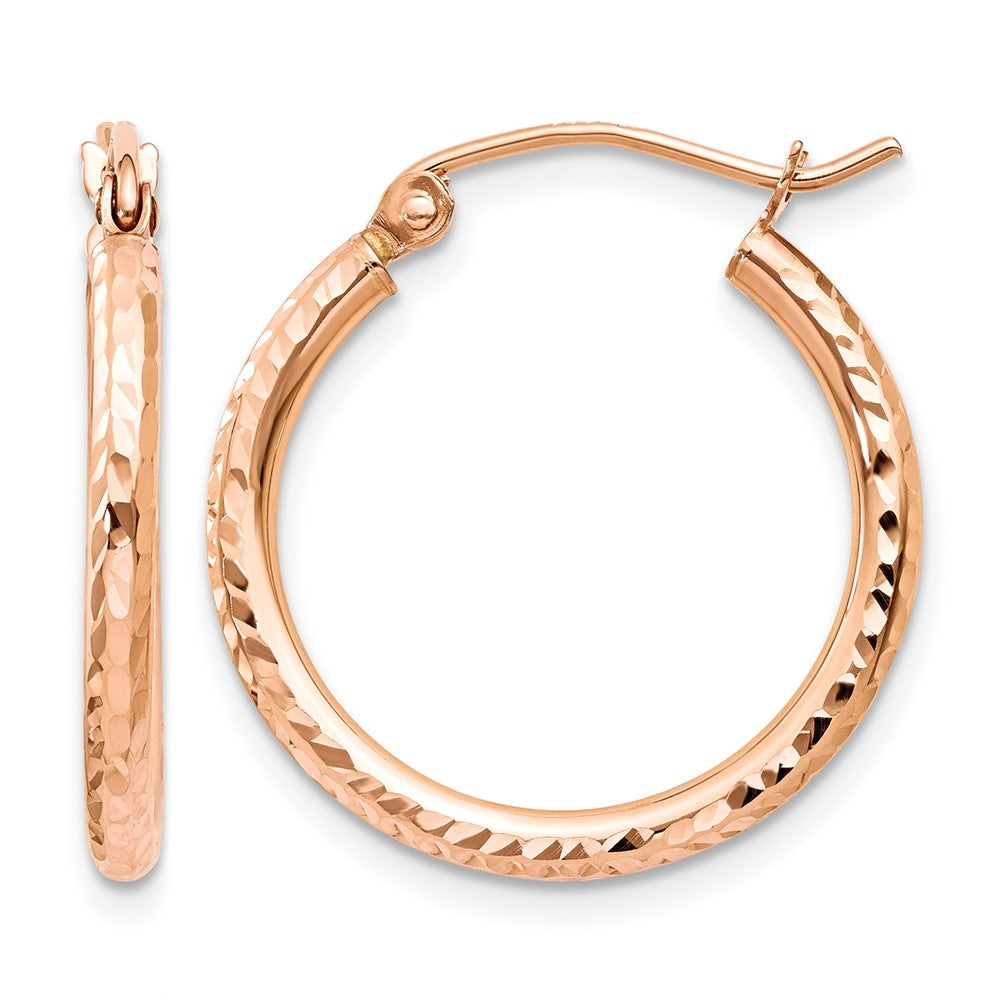 14K Rose Gold Diamond-cut Polished Hoop Earrings