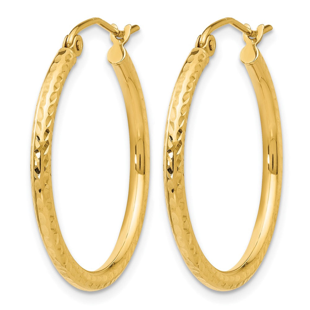 14K Diamond-cut 2mm Round Tube Hoop Earrings