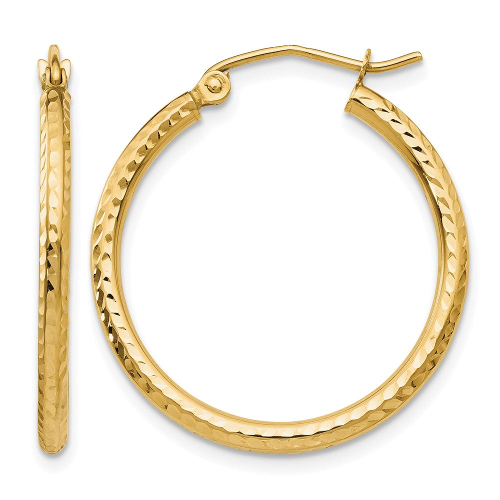 14K Diamond-cut 2mm Round Tube Hoop Earrings